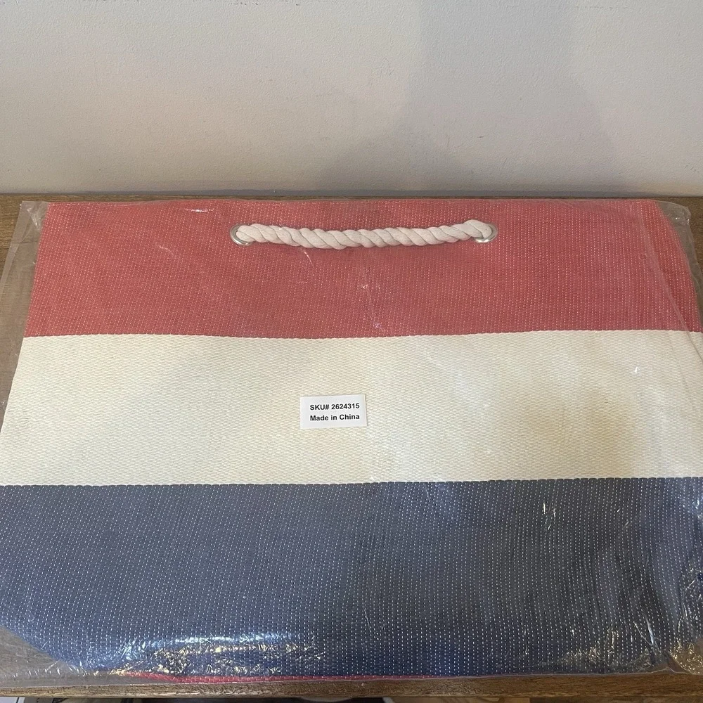 Large Nautical Beach Tote Pool Bag Rope Handles Red White Blue Coastal Vacation